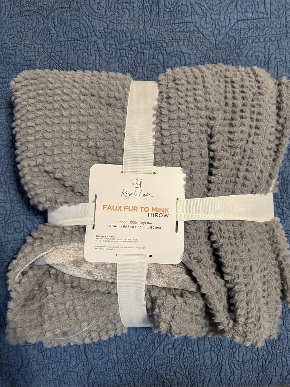 Faux Fur to Mink Plush Throw - Gray